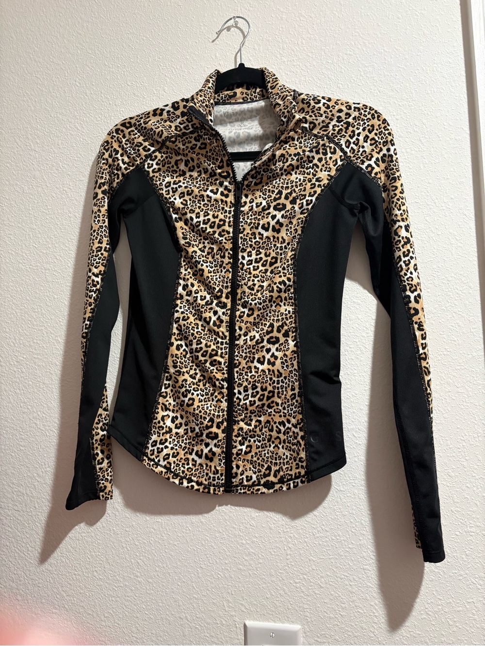 Guess Leopard Print and Black Zip-Up Jacket